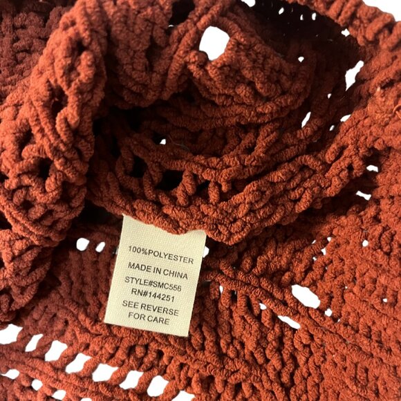 Cottagecore Boho Rust Brown Women's Sz S Open Knit Cozy Chunky Crochet Sweater - Picture 4 of 6